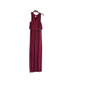 K Glam burgundy polyester plisse high splits sleeveless maxi dress Sz 2XL